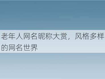 老年人网名昵称大赏，风格多样的网名世界