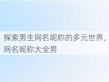 探索男生网名昵称的多元世界，网名昵称大全男