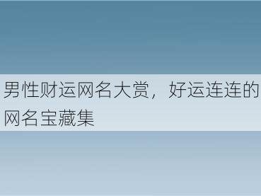 男性财运网名大赏，好运连连的网名宝藏集