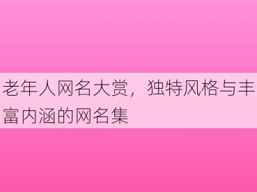 老年人网名大赏，独特风格与丰富内涵的网名集