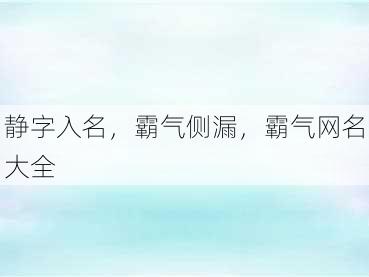 静字入名，霸气侧漏，霸气网名大全