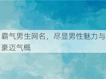 霸气男生网名，尽显男性魅力与豪迈气概