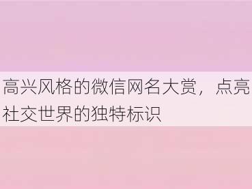 高兴风格的微信网名大赏，点亮社交世界的独特标识