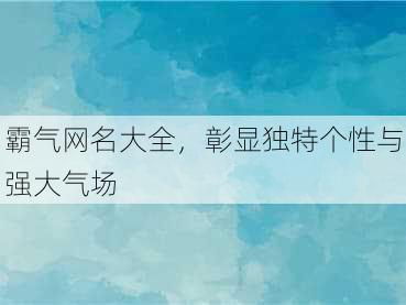 霸气网名大全，彰显独特个性与强大气场