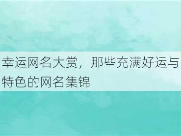 幸运网名大赏，那些充满好运与特色的网名集锦