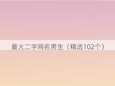 最火二字网名男生(精选102个)